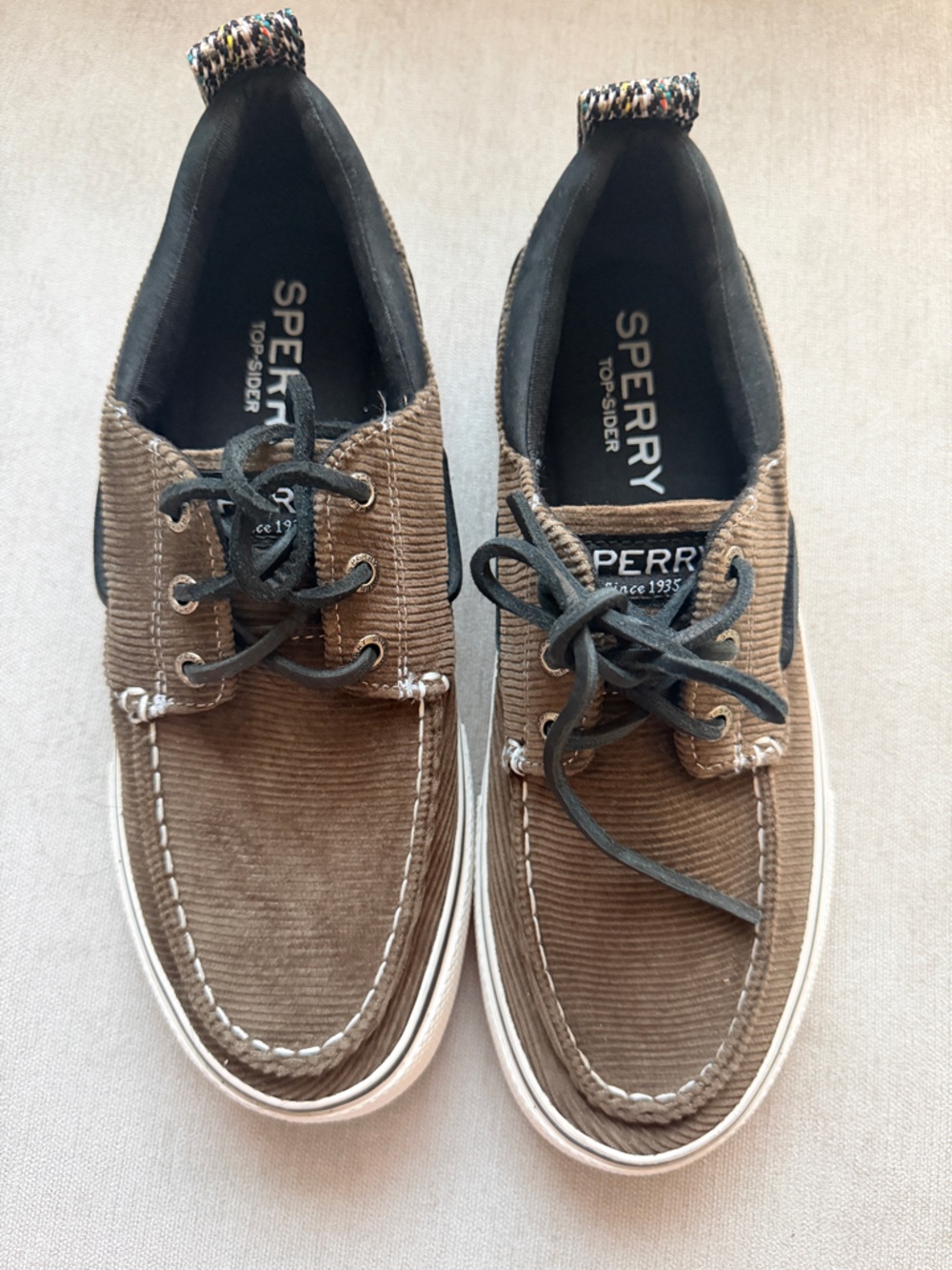 Sperry Top Sider Men's Bahama 3-Eye‎ Boat Shoes Slip on Ribbed Textile 7.5 Olive